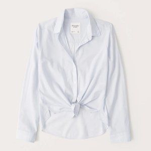 Tie-front long sleeve collared shirt